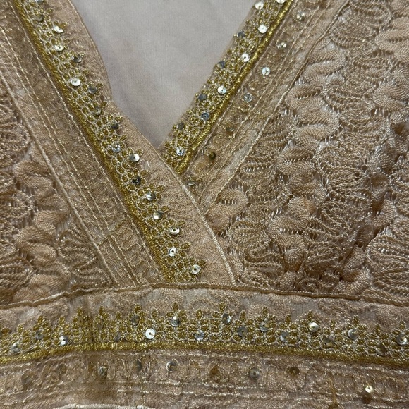 Vintage Y2K Babydoll Lace Top Champagne Gold Sequins Large Holiday NYE Fairycore - Picture 4 of 13